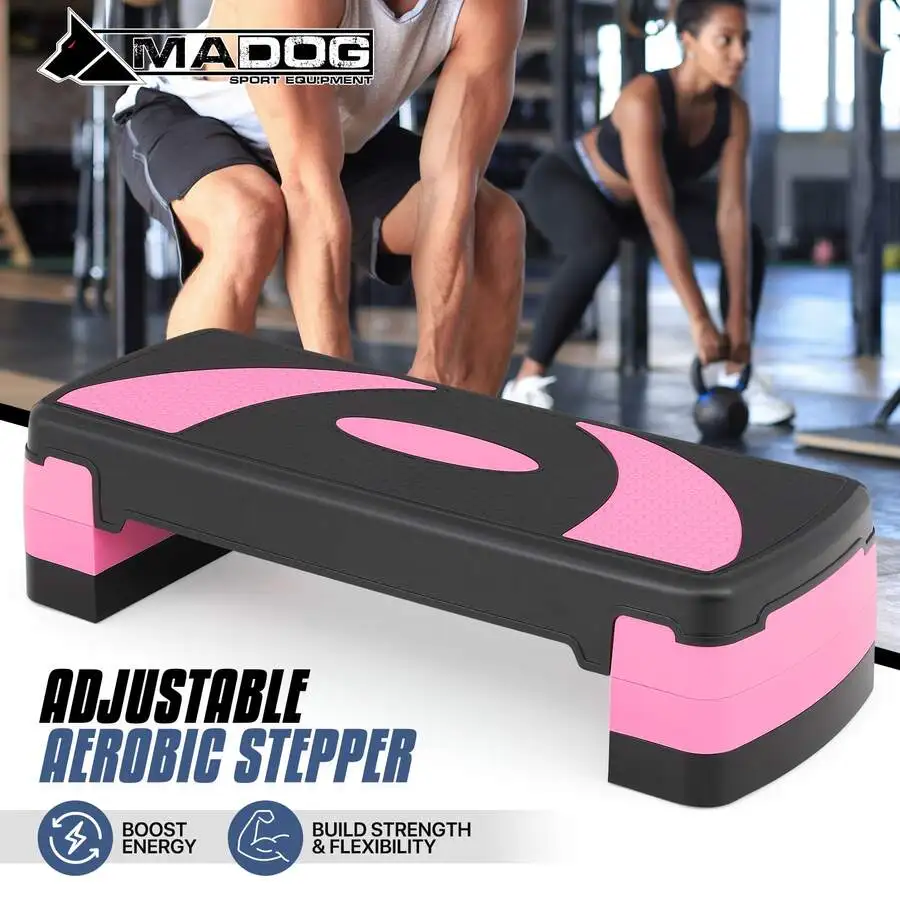 31' Aerobic Stepper With Risers, Adjustable Height Workout Exercise Step Platform Trainer For Home Gym Fitness, Gray