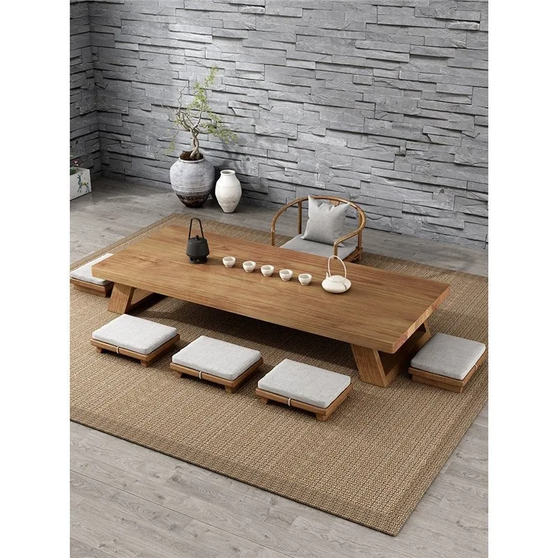 Solid wood tea  and chair combination simple modern balcony short few tatami, coffee zen kang table bay window table