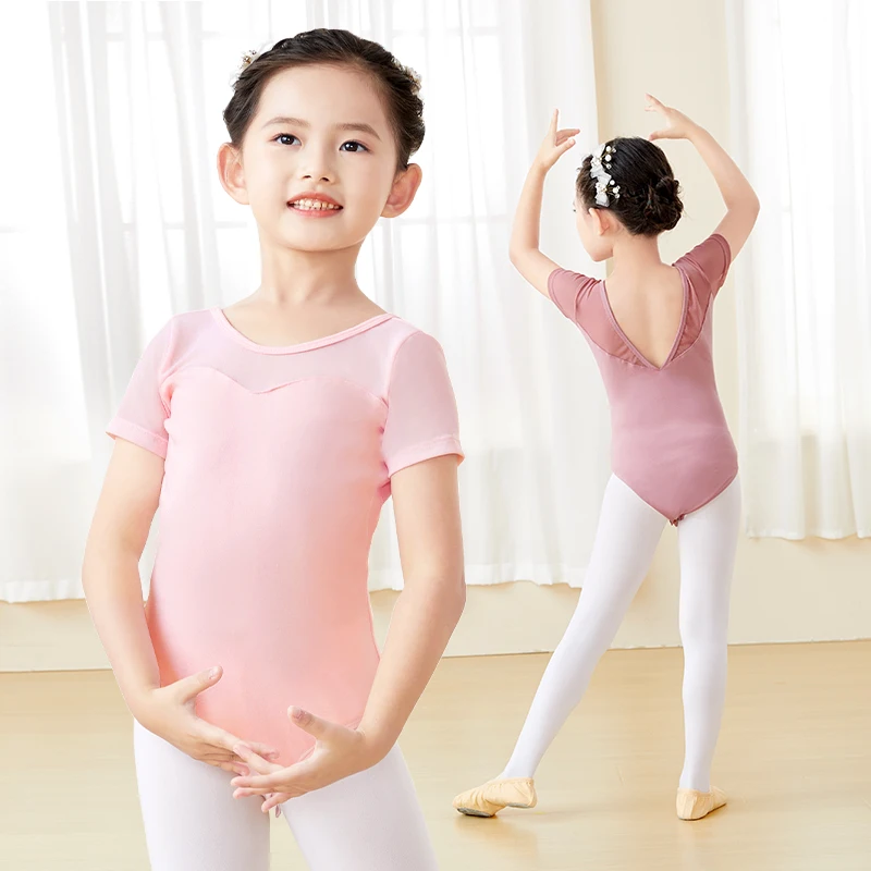 Ballet Leotards for Girls Gymnastics Leotards Ballet Dancing Bodysuit Girls Kids Cotton Splice Short Sleeves Dance Leotards