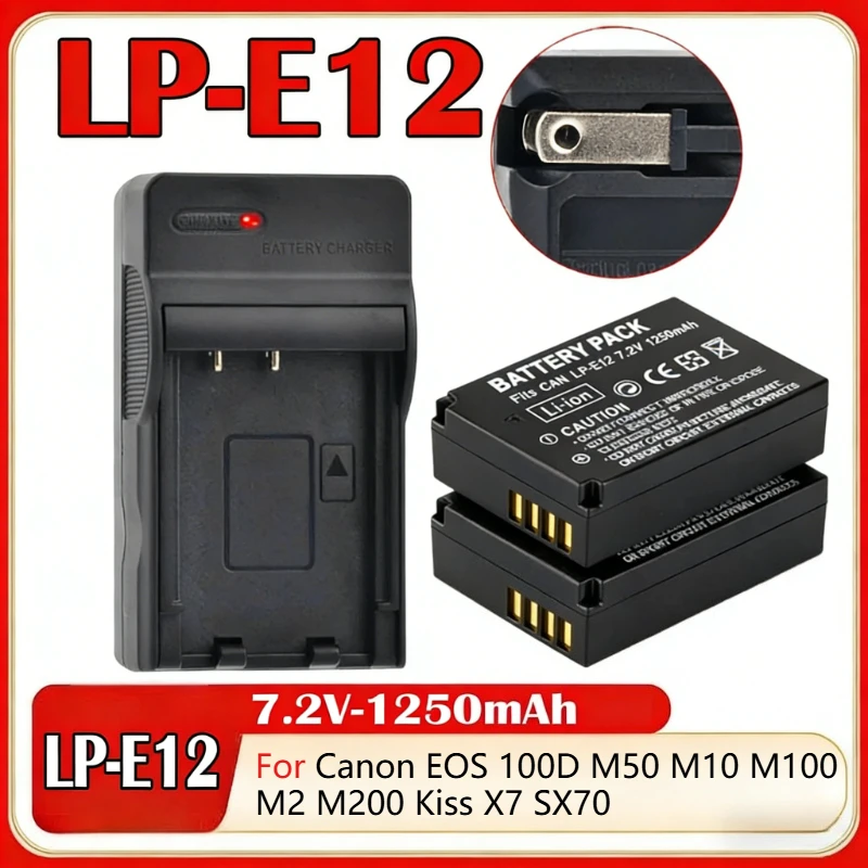 LPE12 LP-E6N 7.2V Replacement Battery for Canon EOS 100D M50 M10 M100 M2 M200 Kiss X7 SX70 Rebel SL1 DSLR Camera High Capacity
