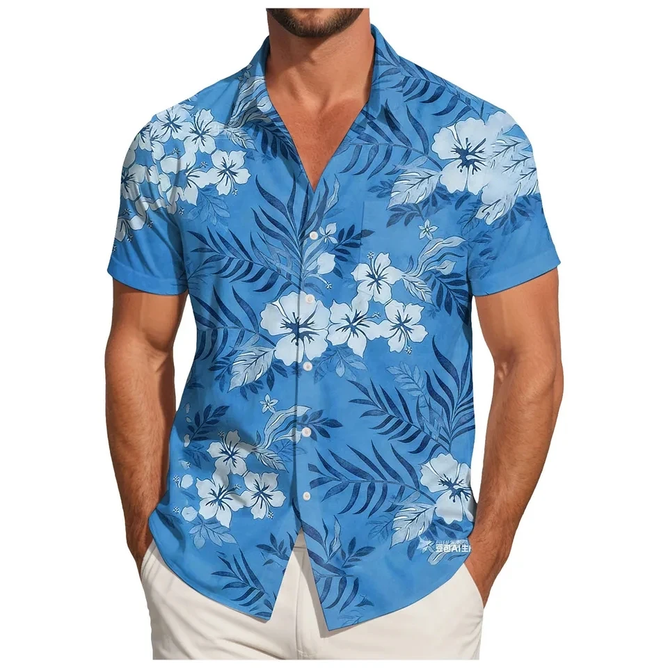 

Men's Hawaiian Shirts Tropical Flower Plant Graphic Printed Short Sleeve Tops Summer Casual Beach Shirt Mens Vacation Blouse