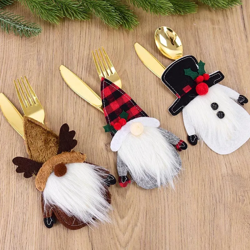 2pcs Christmas Knife Fork Covers Santa Claus Cutlery Table Decor Merry Xmas Tableware Holder Bag For Home 2024 New Year Navidad