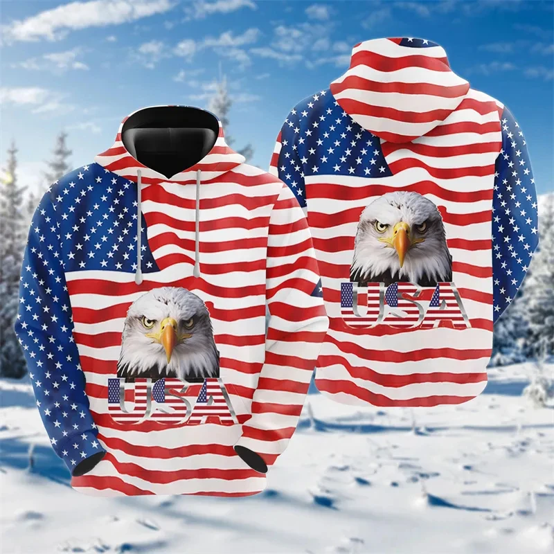 

USA Flag Graphic American Eagle 3D Print Hoodies For Men Clothing 2024 Autumn Spring Street Fashion Hooded Sweatshirts Pullovers