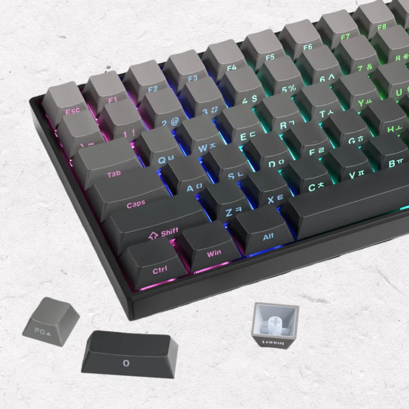 XVX Korean & English Dual-Language Keycaps Side-Printed Shine Through Double Shot 125 Keys Dark Gray Gradient for Keyboard