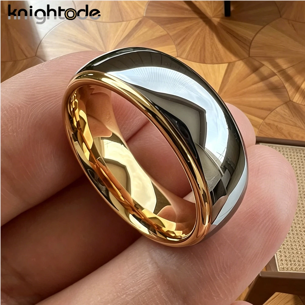 6/8mm Fashion Tungsten Carbide Wedding Bands For Men Women Engagement Ring Jewelry Gold Color Steped Dome Polishing Comfort Fit
