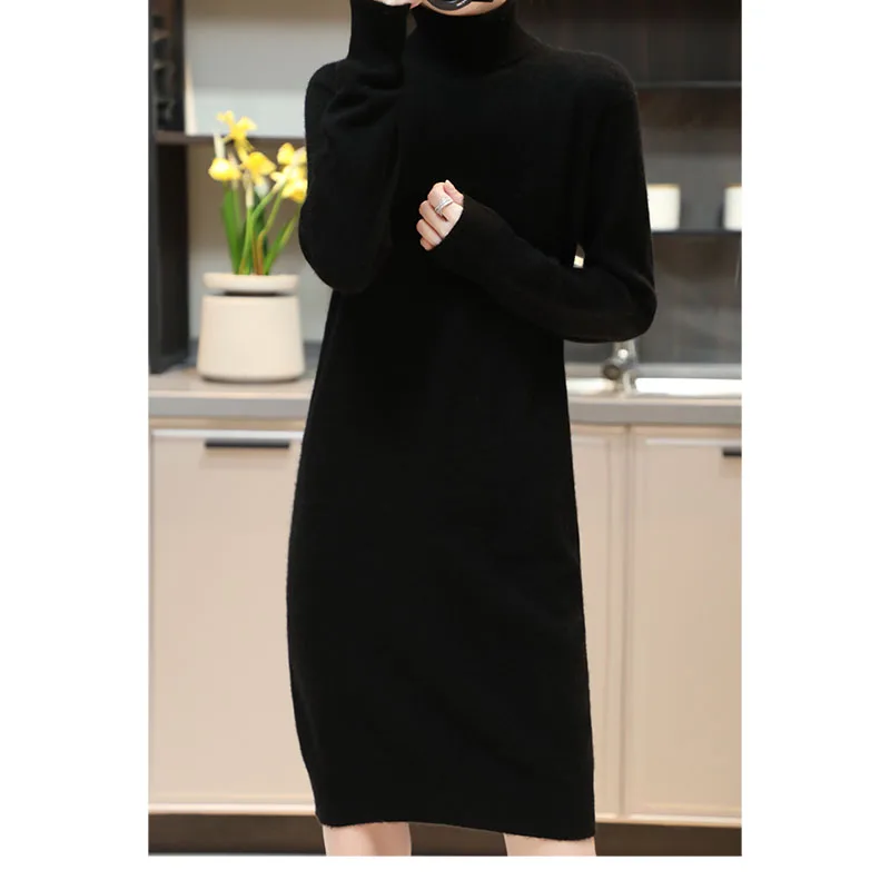 High Elasticity Soft Sweaters For Lady 100% Wool Pullovers 2022 New Arrival Cashmere  Autumn/Winter Knitted Female Long Dresses