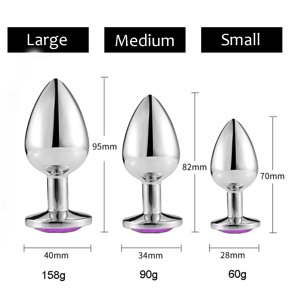Metal Jeweled Anal Plug Set - Crystal Base Butt Plugs for Beginners Prostate Play & Training