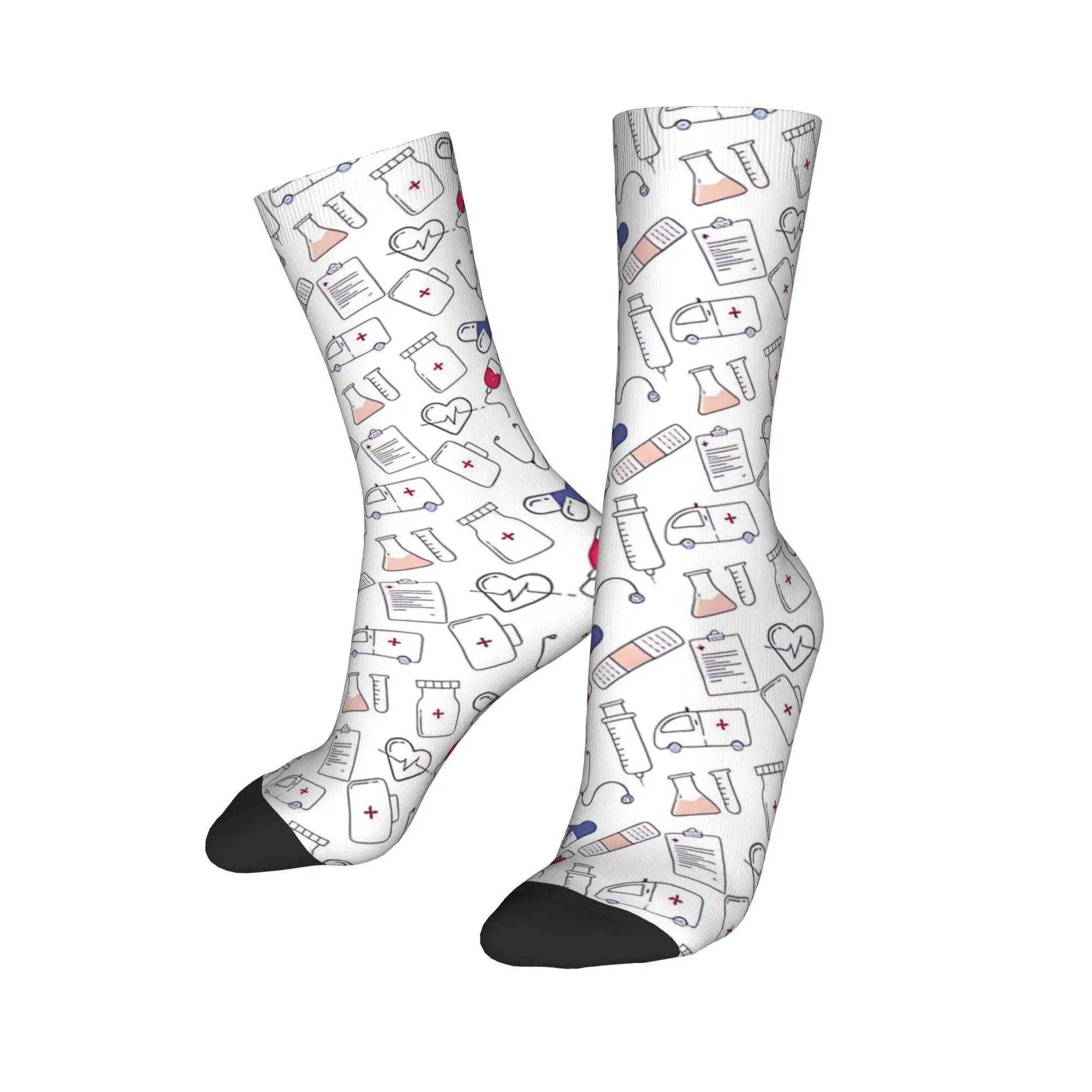 Medical pattern Gift Socks  Retro Stockings Autumn Non Slip Men's Socks Soft Breathable Custom Cycling Socks