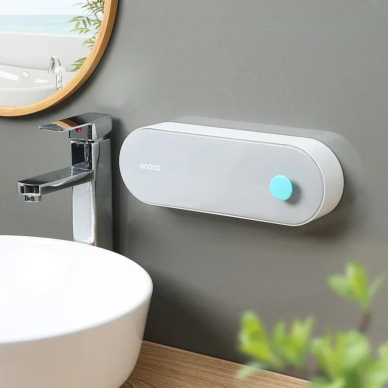 

ECOCO Wall-mounted Soap Dish With Lid Drain Soap Holder Storage Box Bathroom Shower Soap Holder Creative Bathroom Accessories