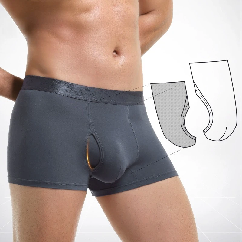 

L-4XL Large Size Men's Underwear Dual Pouch Open Front Boxer Briefs Fly with Built-in 3D Pouch Comfortable Breathable Underpant