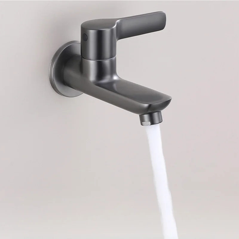 

Wall Mounted One Hole Basin Sink Faucet Single Cold Mop Pool Tap Single Handle Bathroom Lavatory Sink Faucets Gray