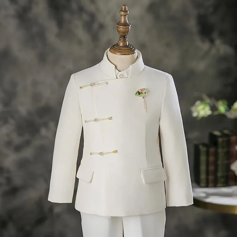 Jungenanzug direkt vom Hersteller, formelle Kinderkleidung, 4-teiliger Anzug für Hochzeit, Geburtstag, Abschlussfeier, A4384, Jungen-Partyanzug – Detail 4