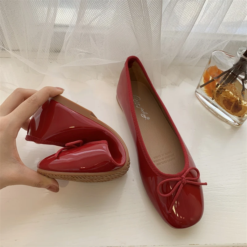 Women Flat Heel Outdoor Casual Mary Jane Red New  Flat Shoes Fashion Shallow Slip On Ladies Elegant Ballerinas Soft Shoes