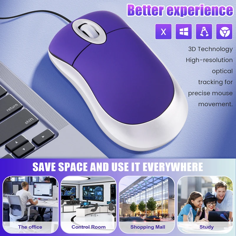 Mini USB Wired Mouse Retractable Tiny Small Mouse 1600 DPI Optical Compact Travel Mice for 98 2000 XP Vista Version