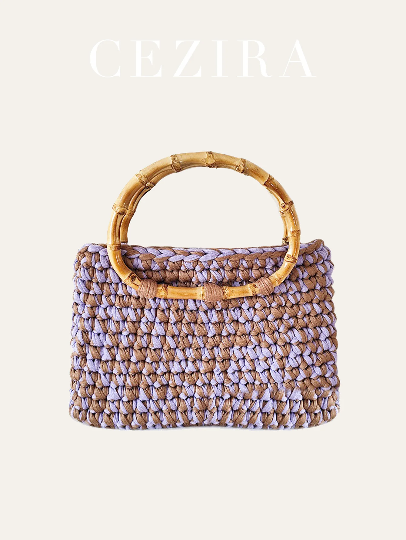 

CEZIRA Women Fashion Round Handles Handbag Colorful Cloth Strips Handmade Woven Purse Square Top-handle Bag Purse Travel Holiday