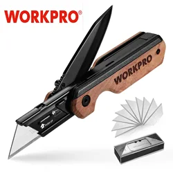 WORKPRO Multifunction Folding Knife Portable Pocket Knife Electrician Utility Knife With 10PC Blades Paper Cutter DIY Hand Tools