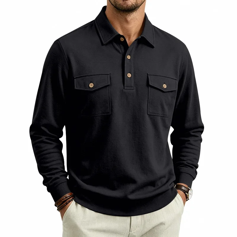 Herbst- und Winter-Herren-POLO-Pullover mit langen Ärmeln, lässigem Kragen, sportlichem Design und mehreren Taschen, Großhandel – Detail 11