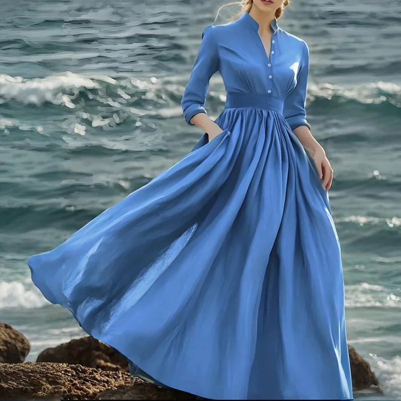 

Spring 2026 Women's Long Dress Fashion Display Solid Color New Style Elegant Gown for Women