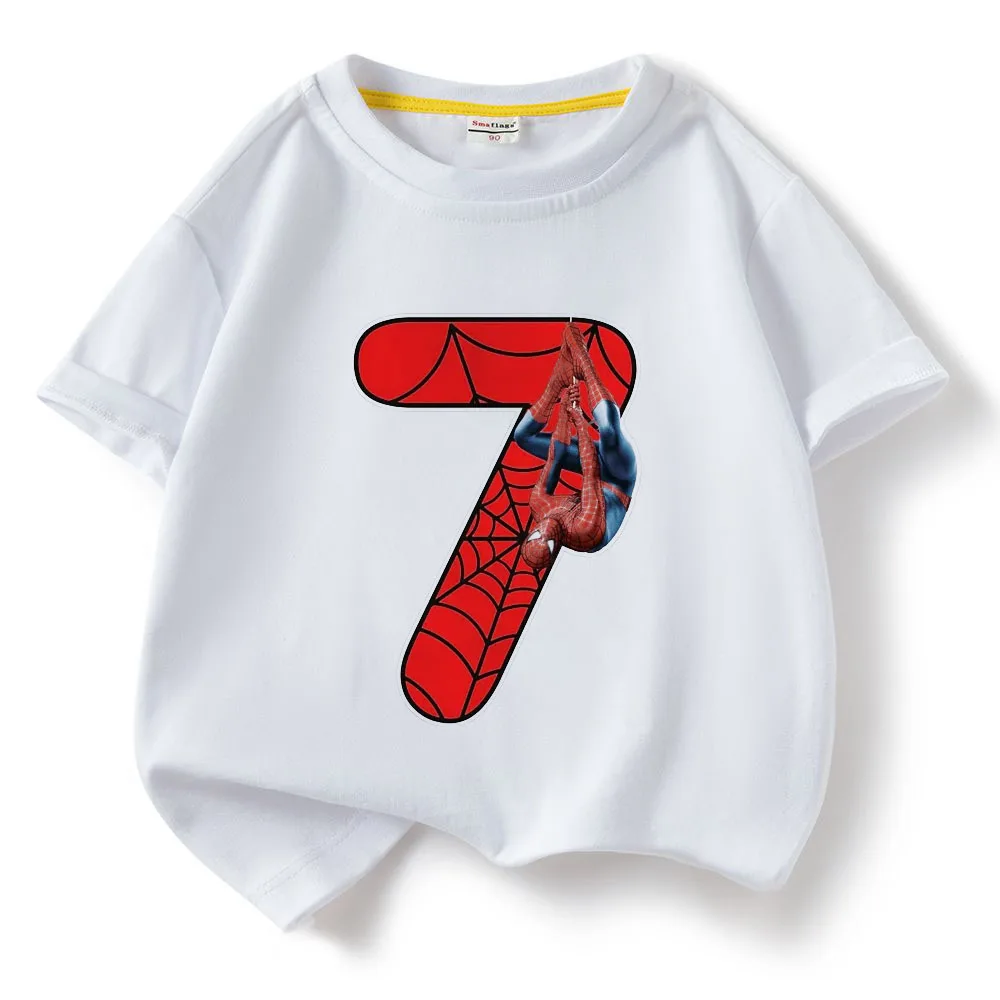 Disney Marvel Spider Man New Year Gift 1-9 Birthday Gift -7th Birthday Gift for Boys 100% Cotton High Quality Versatile T-shirt