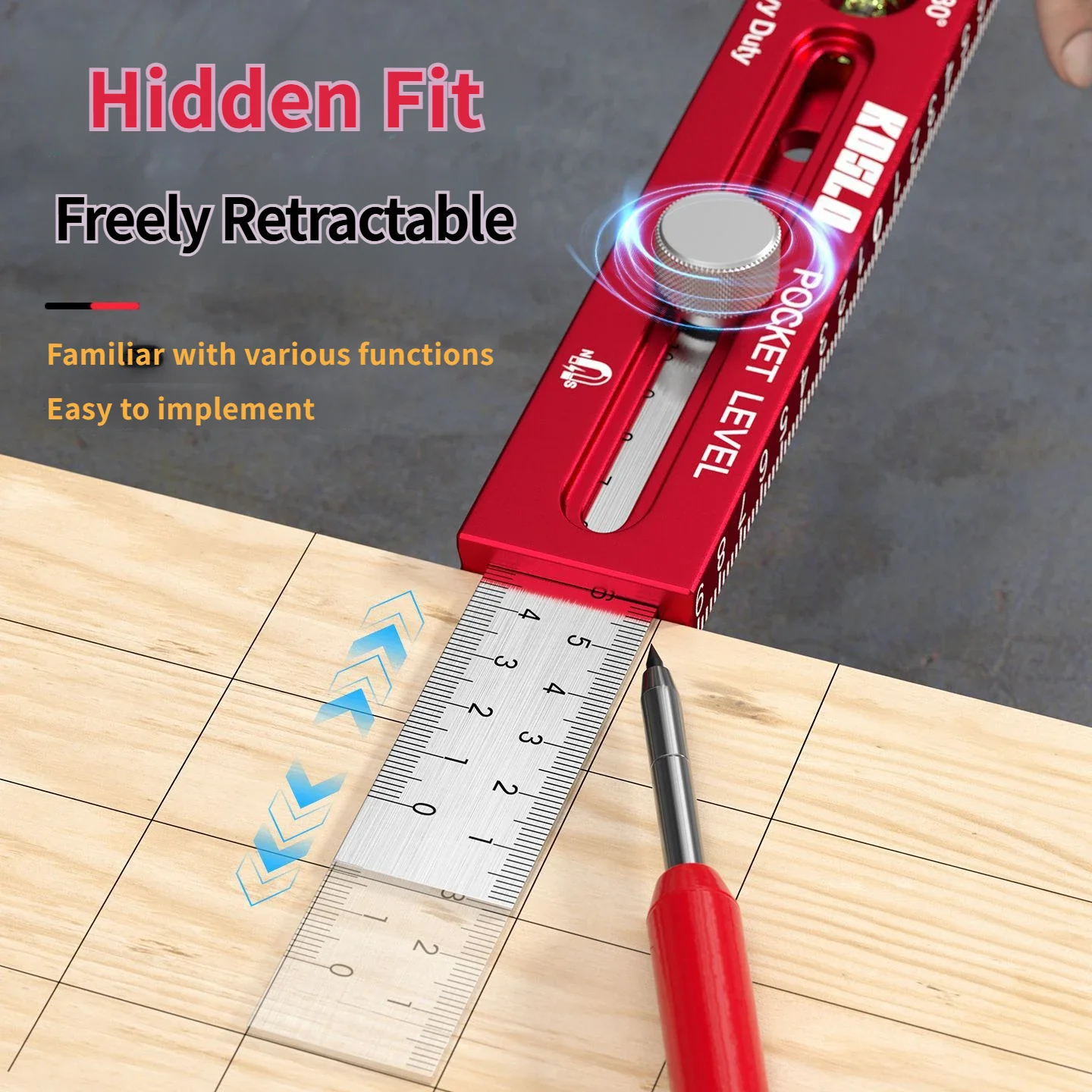 Multi-functional magnetic scribing ruler, leveling tool, and horizontal measuring aluminum alloy carpenter’s rule.