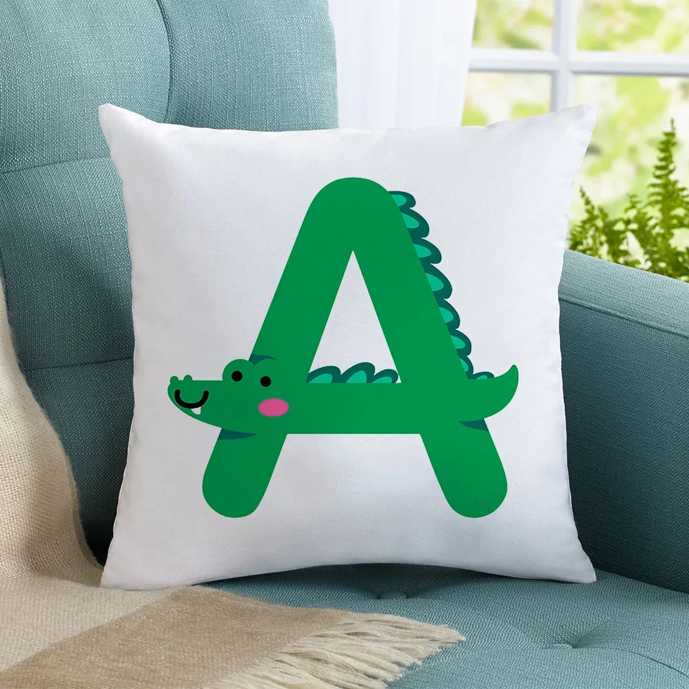 45x45cm Animals 26 English Letters Printed Pattern Pillowcase Alphabet Cushion Cover Home Sofa Decorative Pillowcase