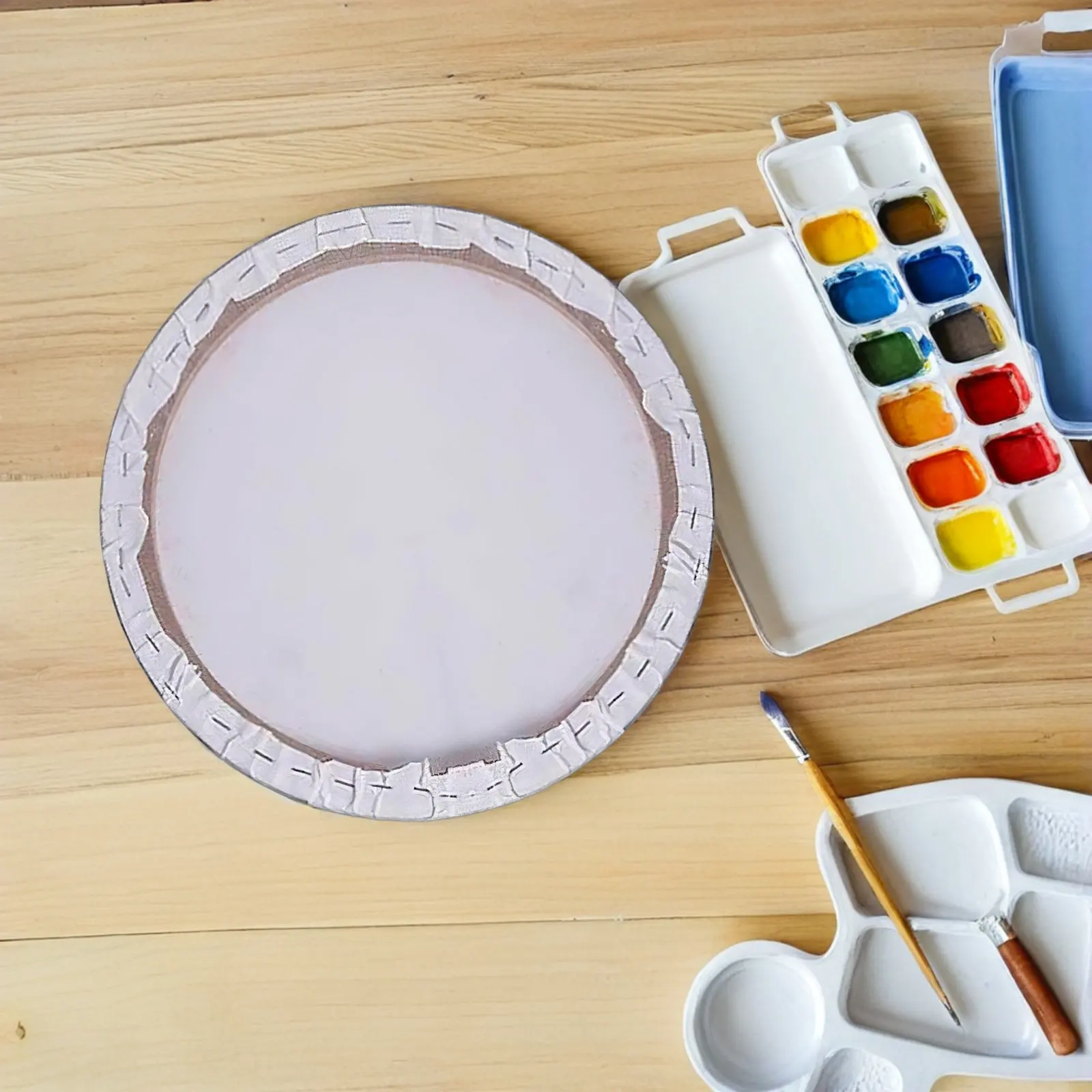 2Pcs 30Cm Circular Canvas for Oil Painting Premium Cotton Fabric Stretched on Wooden Frame Ideal for Painting Practice Sketching
