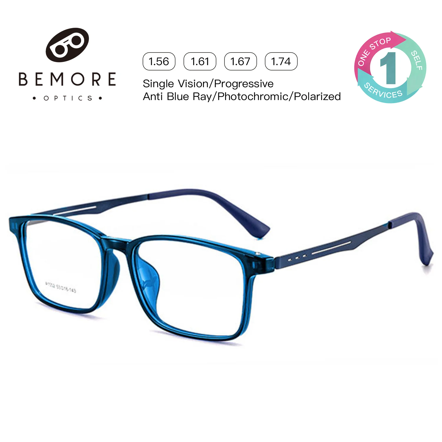 BEMORE Ultralight TR-90 Reading Anti-Blue Light Magnifying Men Optical Rectangle Glasses 0/400 Be Customizable Prescription