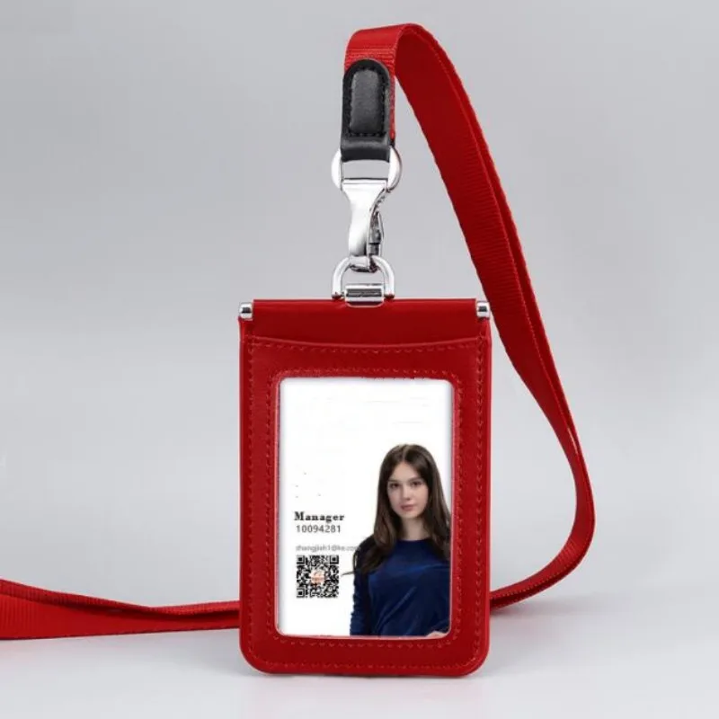 Juego de tarjetas de identificación de cuero genuino de alta calidad, soporte de manga, funda transparente, Clip para tarjeta de crédito bancaria,
