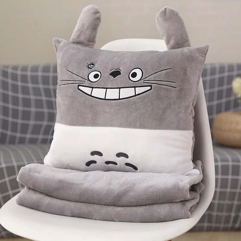 My Neighbor Totoro Pillow Blanket 3 in 1 Multi-functional Nap Cushion Air Condition Quilt Dual-use Winter Throw Pillow Blanket