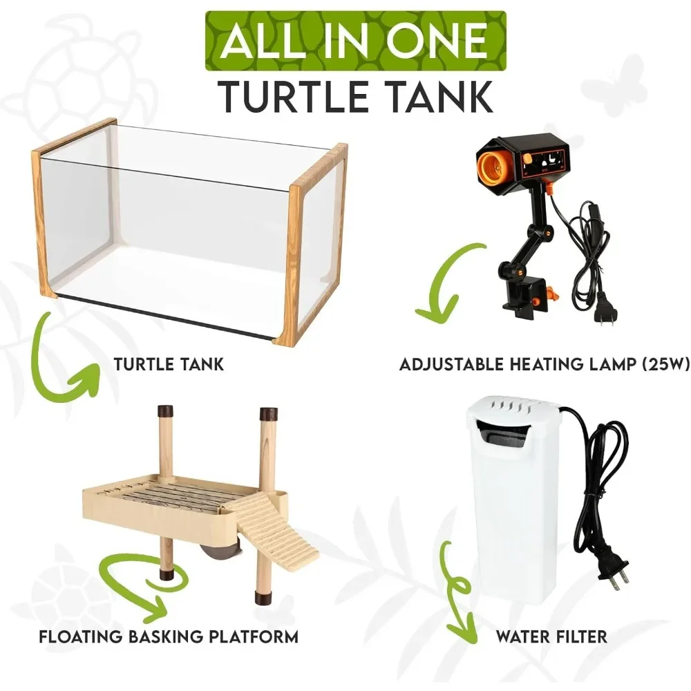 Aquatic Turtle Tank with Filter and Light + Turtle Basking Platform, Small Turtle Tank for Baby