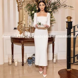 Personalizado turquia mangas compridas vestido de casamento decote quadrado tornozelo comprimento vestido de noiva voltar dividir branco vestidos de noiva feitos sob medida