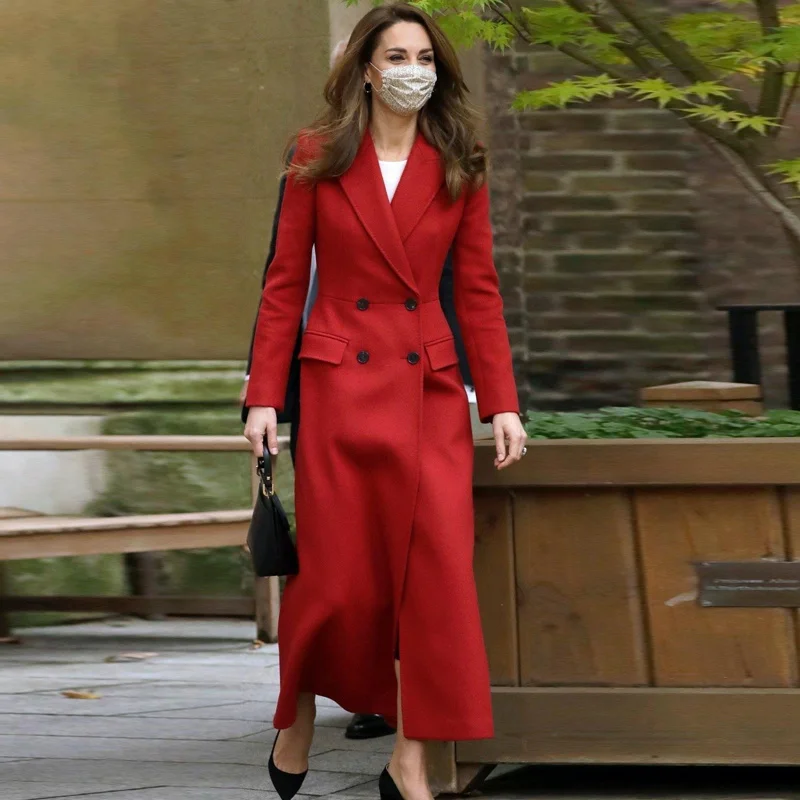 

Kate Middleton Coat High Quality 2023 Autumn New Women's Party Workplace Office Vintage Elegant Chic Red Long Sleeve Windbreaker