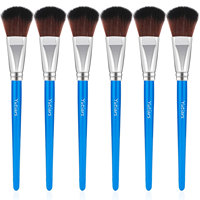 6pcs Blue/Black Fan Wide Mop Brushes-Short Wooden Handle. For Acrylic,Watercolor,Oil,Gouache, Ceramic,Canvas,Glaze,Face Paint