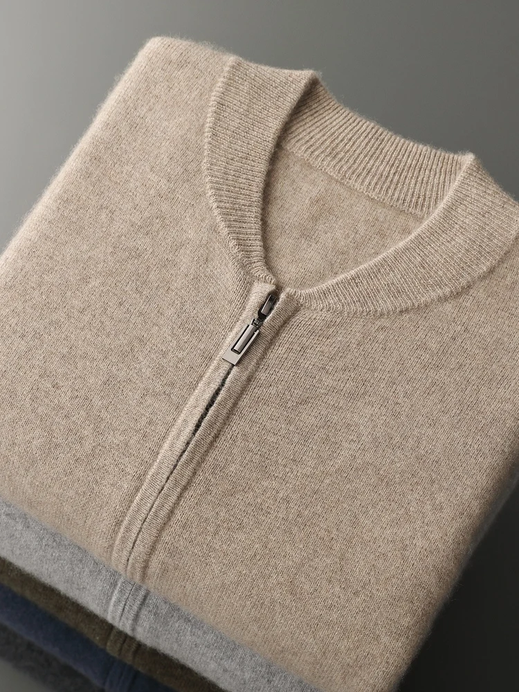 

Yoyoselect Men's Cashmere Baseball Collar Cardigan Autumn Winter Thick Warm Sport Casual Sweater 100% Cashmere Zipper Jacket