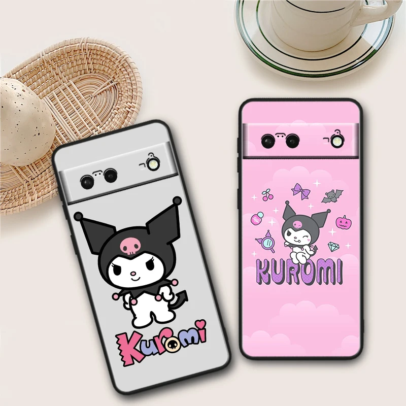 Cartoon Cute Kuromi Anime For Google Pixel 8 7A 7 6A 6 5A 5 5XL 4A 4XL 4 Pro 5G Shockproof Soft TPU Black Phone Case