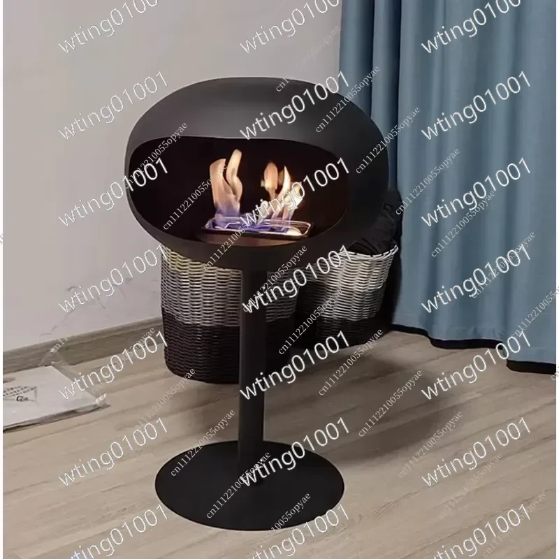for Freestanding Bioethanol Fireplace Oval Sphere Design Smokeless Real Flame Ethanol Fire Pit for Indoor Outdoor Home Decor