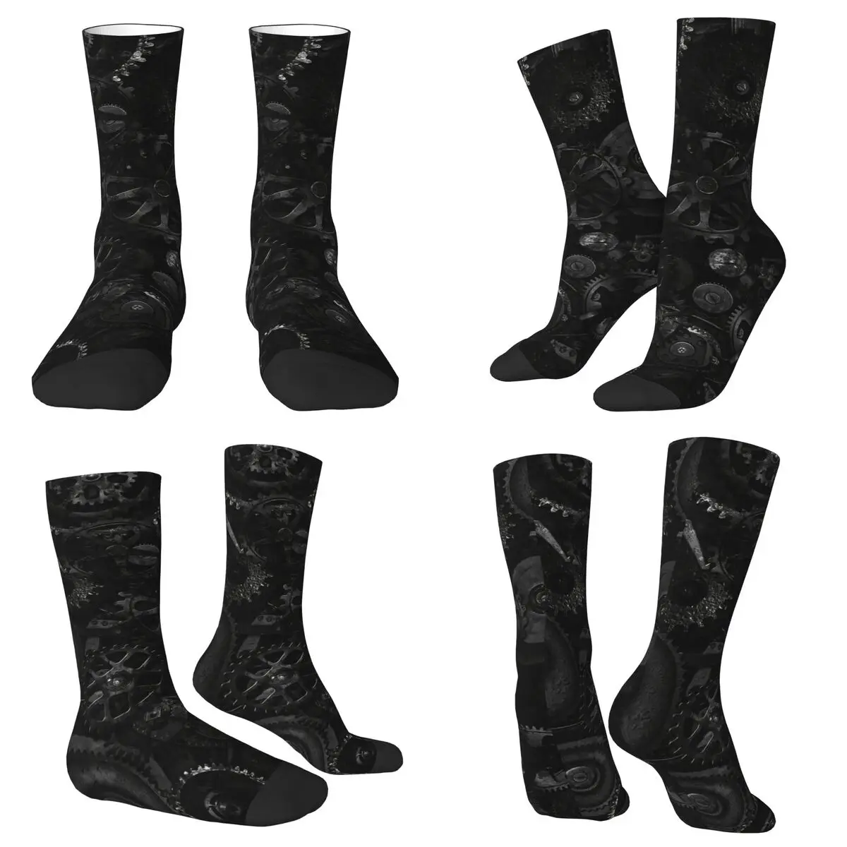 All Seasons Crew Stockings Steampunk Gear Design Socks Crazy Hip Hop Long Socks for Men Women Valentine's Day Gifts