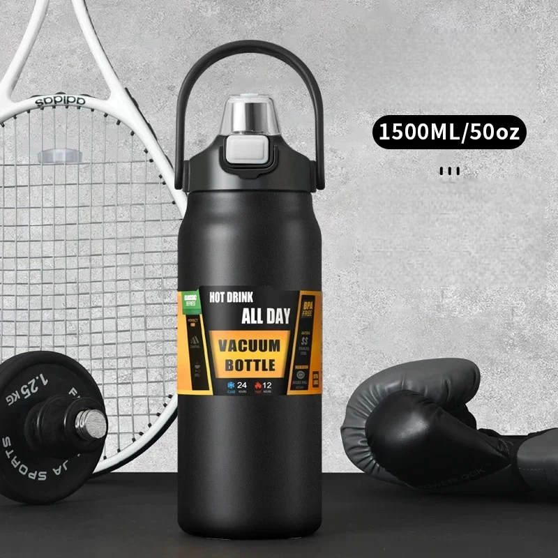 

1500ml-50OZ 304 Stainless Steel Thermos with Straw Thermal Mug Cup Sports Vacuum Flasks Cold and Hot Water Bottle