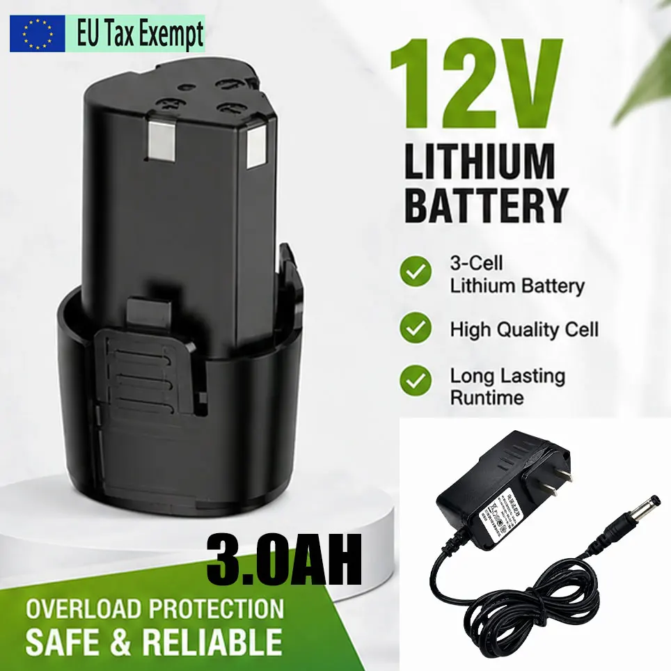 Premium 12V 3,0Ah Li-Ionen-Akku mit Ladegerät Polen Lager Ersatzakku Kompatibel mit DKCD Schlagschrauber Winkelschleifer Elektroschrauber Bohrmaschine