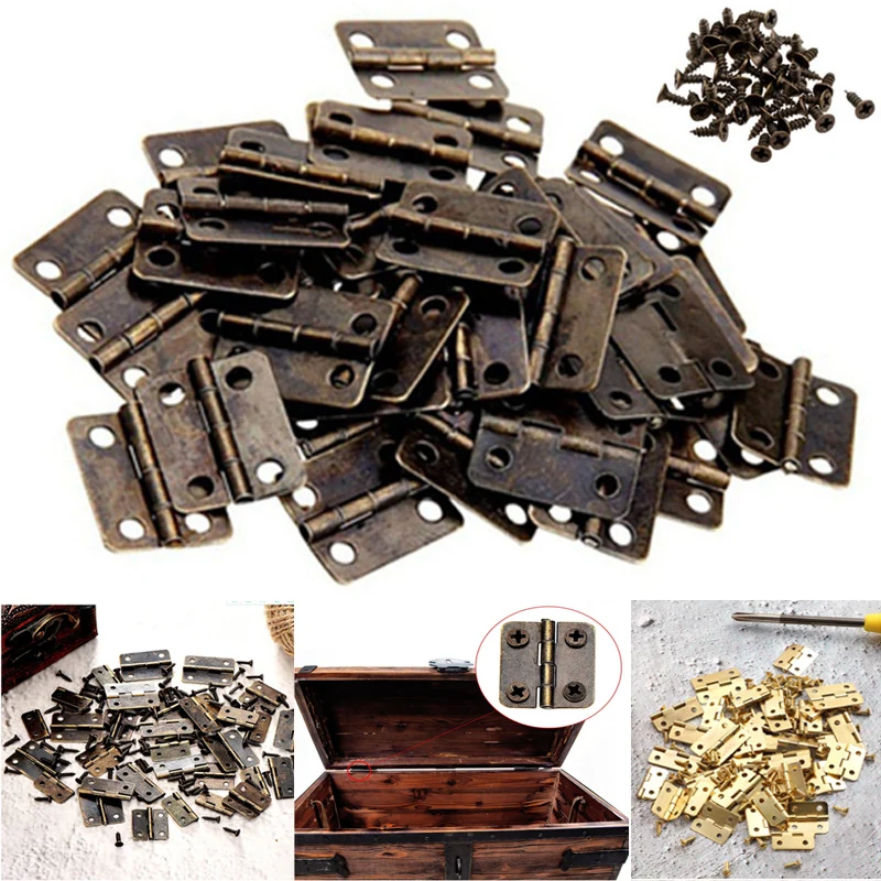 10pcs Metal Hinge For House Miniature Cabinet Furniture Fitting home hardware Mini Lengthened Antique Brass Bronze Jewelry