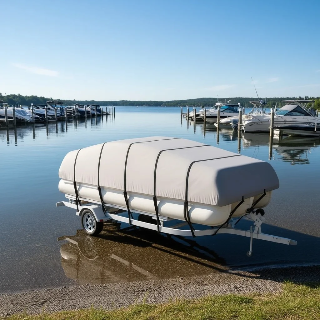 19'-20' Pontoon Boat Cover 800D Marine Grade Waterproof Polyester Trailerable Motor Cover