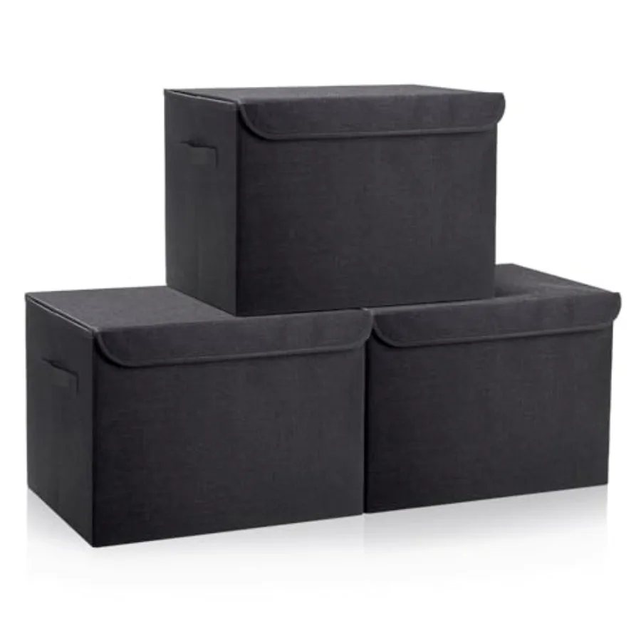 

17" 4 Quarts Collapsible Stackable Storage Bins with Lids [] Foldable Fabric Linen Storage Boxes Cube Closet Organizer Baskets