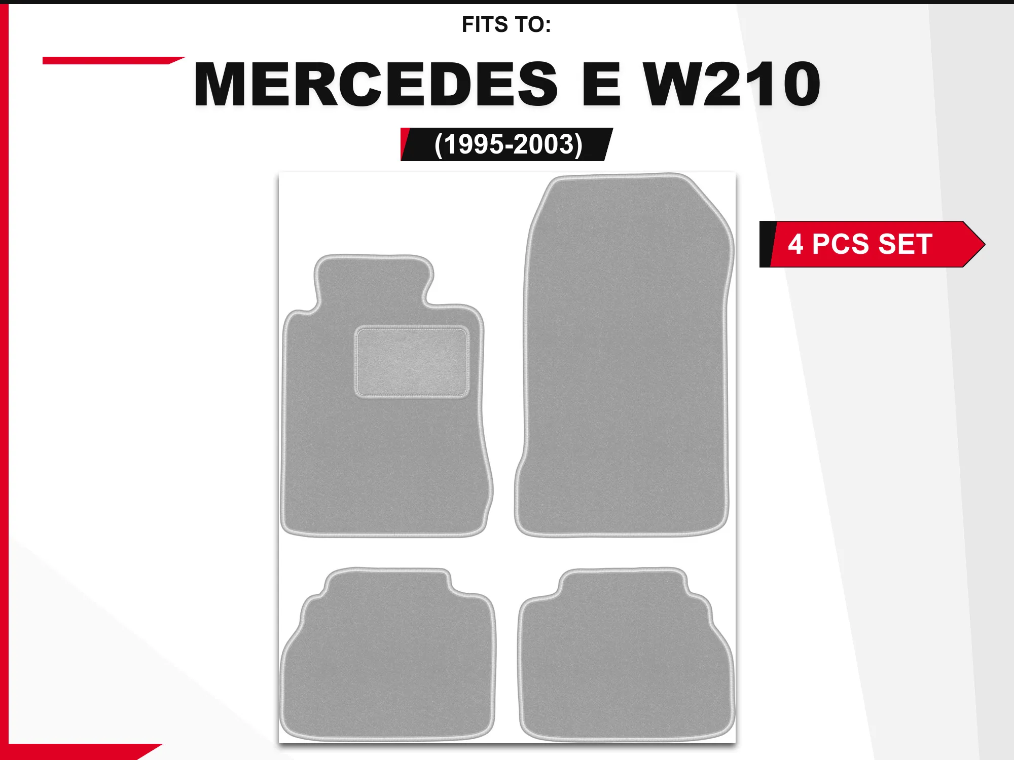 OSLO velourtapijten voor: Mercedes E W210 1995-2003 sedan, grijze stationwagen