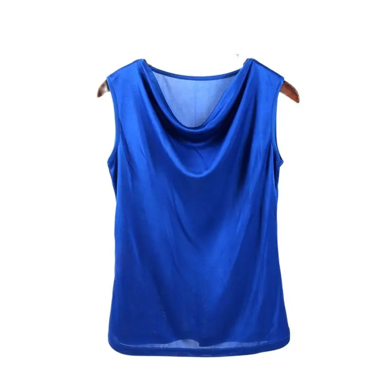 Female Summer Hot Sale Silk Tops Woman Spring Sleeveless Hedging Silk Tees Lady Hot Sale Solid Stretch Slim Shirts