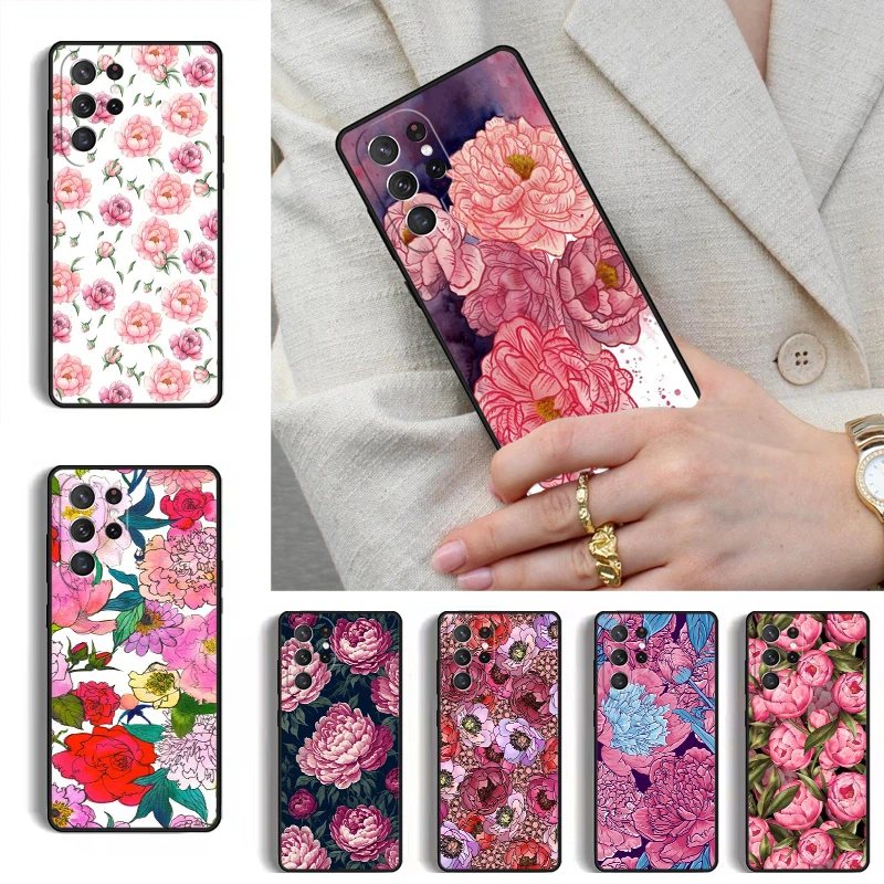 Peony Delicate Flower Phone Case for Samsung Galaxy S26 S25 Ultra S24 S23 S22 S21 Plus Note 10 Bumper Cover
