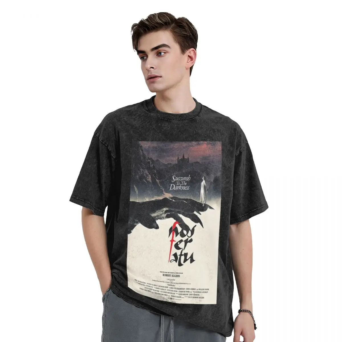

Nosferatu Movie Logo Washed T Shirts Oversized Short Sleeve Hip Hop T-Shirt Streetwear Tops Tees for Men Women
