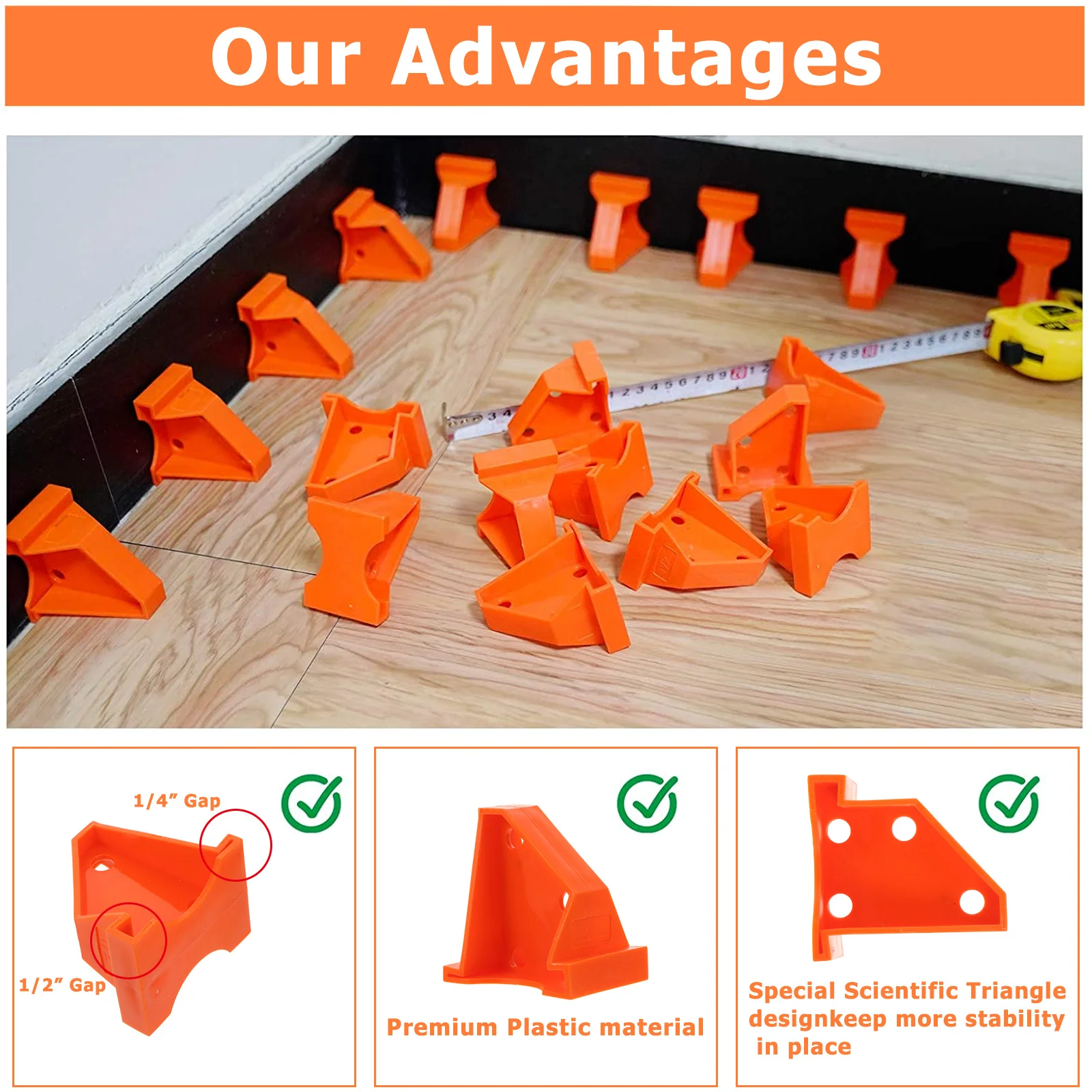 

20pcs Wooden Floor Installation Tools Plastic Hardwood Spacers For Kit Floor Installation Spacers Orange