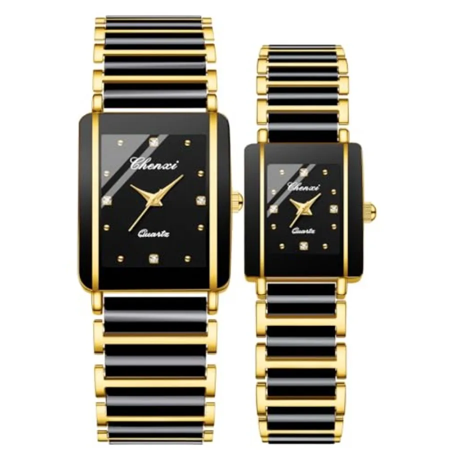 

Vintage Couple Watches Men and Women Matching Quartz Watch Square Ceramic His and Hers Watches Set Pair Watches Diamond Waterpr