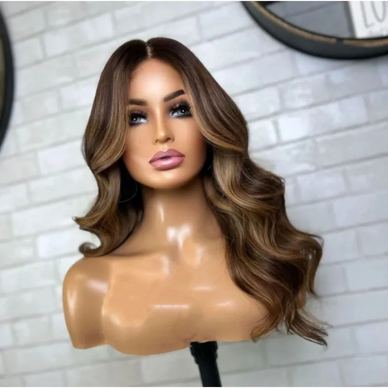 

Синтетический парик с объемной волной 13x4, темно-коричневый парик с кружевной передней частью, плотность 180, предварительно выщипанный для Wemon, готовый к ношению