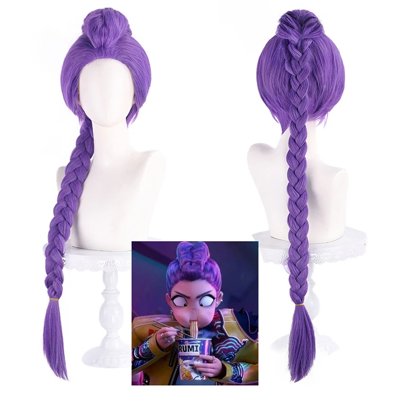 

K-Pop Demon Hunters Anime Kpop Girl Group Rumi Figures Children Cosplay Purple Braid Wig Costume Braids Accessories Hair Girls